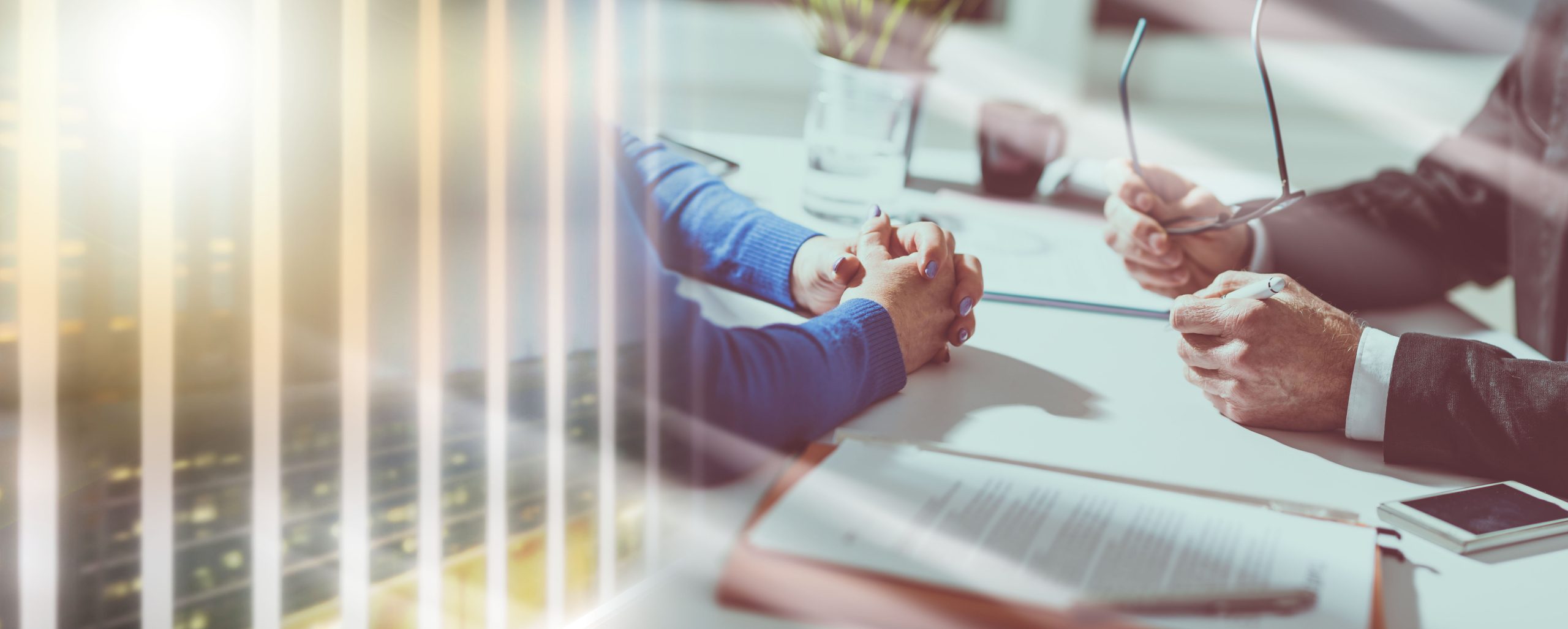 Business negotiation between businesswoman and businessman multiple exposure
