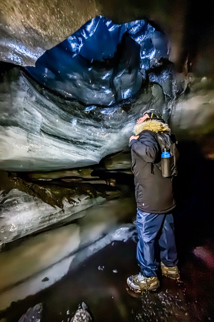 Caroline Stokes inside the Katla Ice Cave.